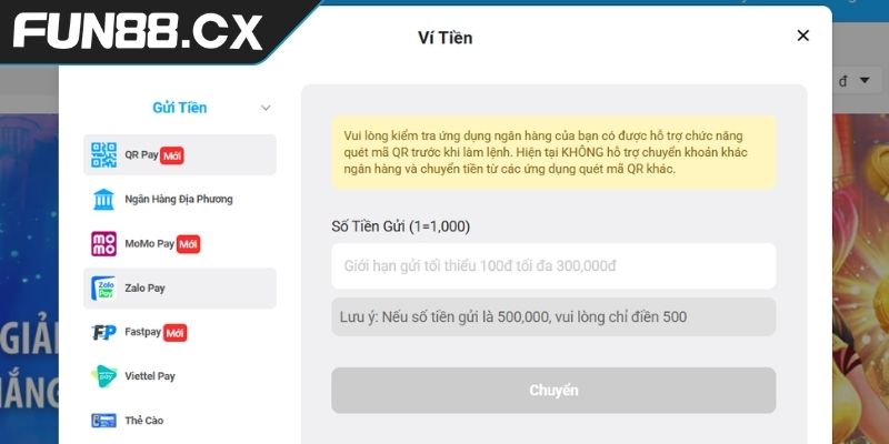 Nạp Và Rút Tiền FUN88 1 Đa dạng phương thức nạp và rút tiền FUN88