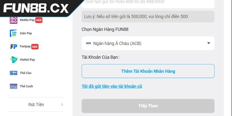 Nạp Và Rút Tiền FUN88 2 Hướng dẫn từng bước nạp và rút tiền FUN88 cho người mới
